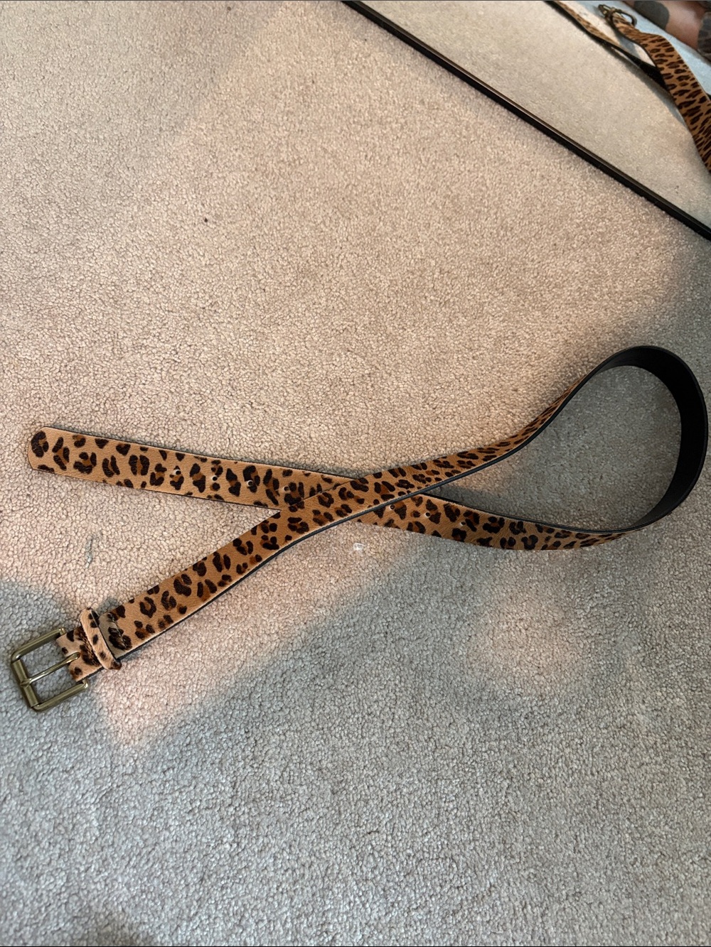 J. Crew Leopard Print Leather Belt in Tan and Black with Gold Buckle